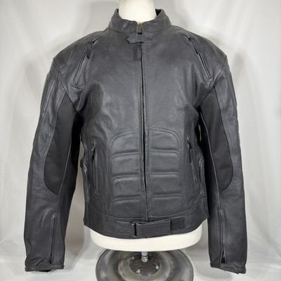 #ad Black Padded Armor Leather Biker Jacket 46 Motorcycle Riding Coat Zip In Liner $44.95