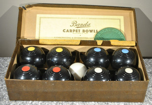 Vintage Brookes & Adams Ltd Banda Carpet Bowls 8 Bowls And Jack Original Box
