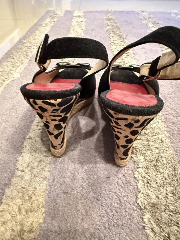 CH Carolina Herrera Black Patent Leather Cork Platform Wedge Slingback Pumps - Image 3 of 3