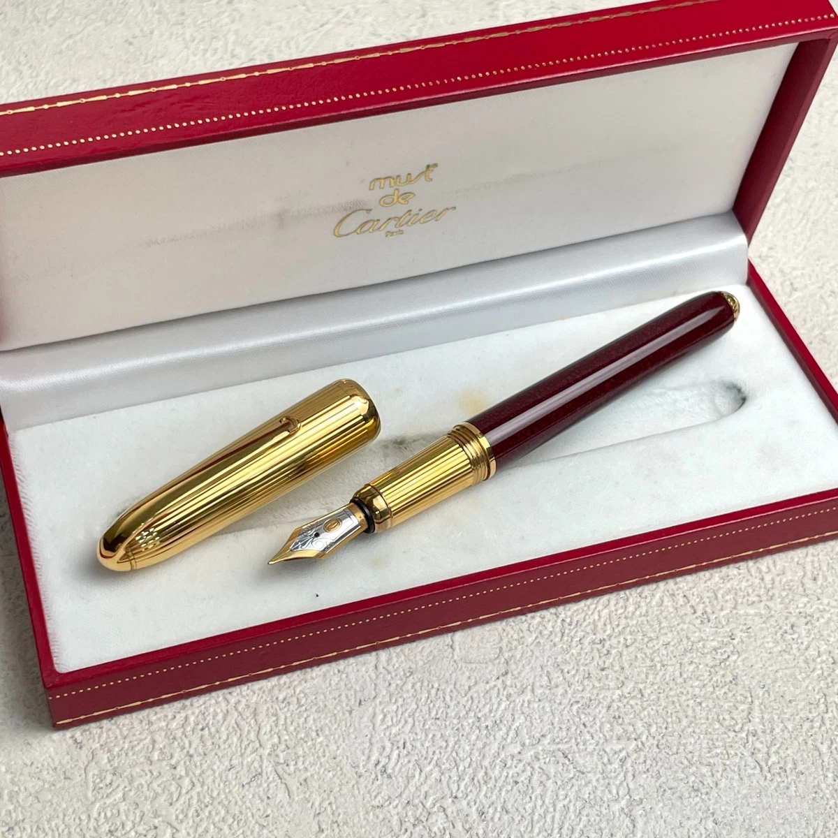 Vintage Cartier Louis Fountain Pen Bordeaux Marble Lacquer 18k Gold Nib GT BS266