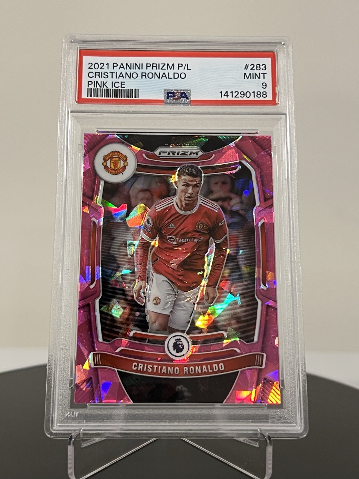 2021-22 PANINI PRIZM PREMIER LEAGUE CRISTIANO RONALDO PINK ICE PSA 9 MINT