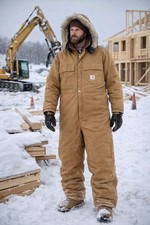 Carhartt X02 BRN Vintage Union USA Insulated Duck Canvas Work Coveralls 46 S Hat