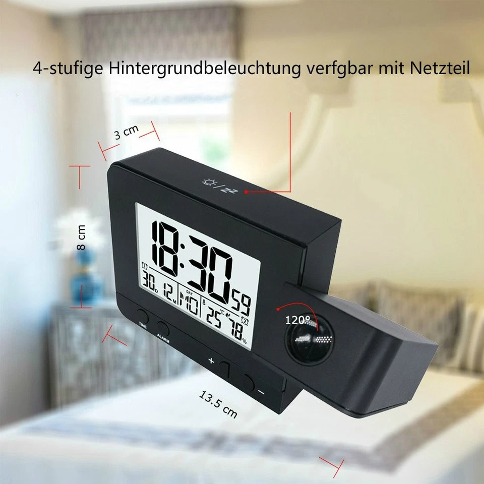 FanJu FJ3531B Digital Projektionswecker mit Temperatur und Zeit Projektion USB - Bild 4 von 4