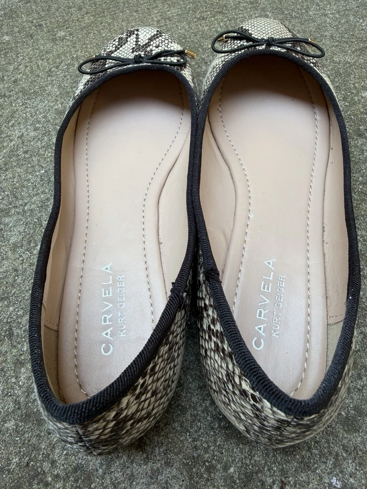 Carvela Kurt Geiger Snake Print Faux Leather Flat Ballet Pumps Size UK 5/EUR 38 - Image 3 of 4