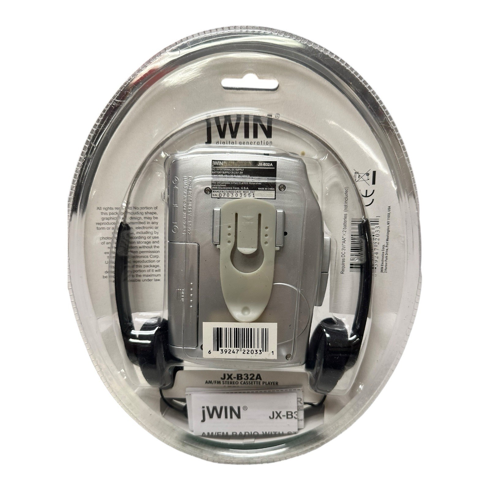 New In Package Walkman JWIN JX-B32A AM/FM Stereo Cassette Player BBS 2002