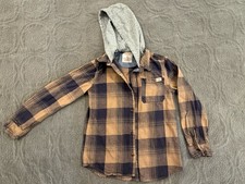 Levi Strauss Signature Shirt kids 14/16 Plaid Flannel Hooded Button 100 Cotton