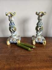Vintage pair Of Faience Pottery Candlesticks With Attractive Decoration