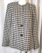 Coldwater Creek Tan/Black Houndstooth Jacket Sz 16 Button Up Lined Acrylic/Poly