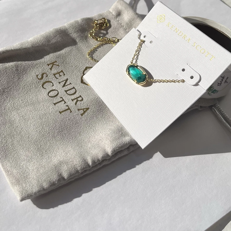 🎄Ожерелье Kendra Scott Elisa изумруд кошачий глаз золото новое 🎁 - Изображение 3 из 4