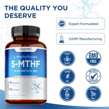 L-metilfolato 5-MTHF - Bueno para el corazón, la salud del sistema nervioso, sin gluten, sin OGM