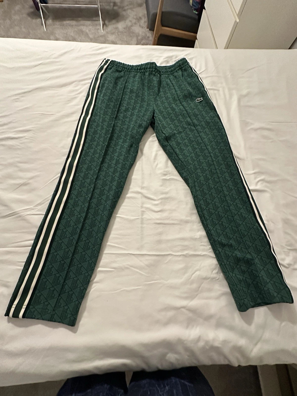 Lacoste Green Men's Jacquard Monogram Paris Sweatpants Side Stripe size Large