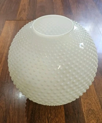 VINTAGE MILK GLASS OIL LAMP BALL 10" Hobnail White Opal Ball Shade