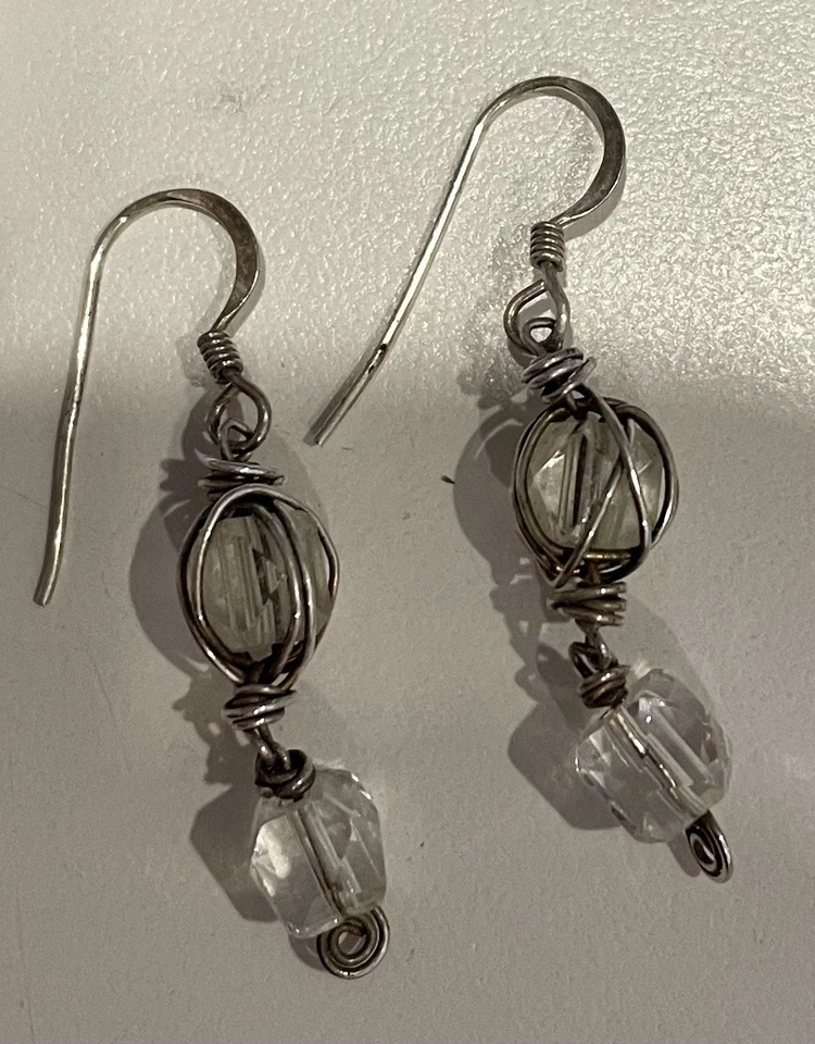 Lote de 4 juegos de pendientes (metal, plata, cuero, cristal) Foto 3 de 4