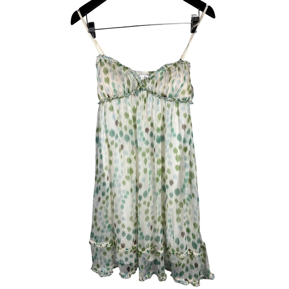 De Colección Y2K Vestido Sin Mangas Mujer S 100% Seda Verde Crema Hada Caprichoso Bebé Muñeca Foto 2 de 4