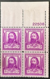 US plate Block of 4 1940 Famous Americans Lowell MNH OG Scott 866 3c UR