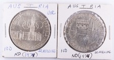 (2) Austria Silver 100 Schilling 1974 Olympics Innsbruck 1976 Unc & XF