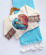 Khadi Cotton Saree with Hand Embroidered Blouse Ethnic Indian Traditional wear