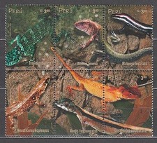 Peru - Mail 2000 Yvert 1242/7 ** MNH Fauna. Lizards