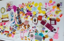 Barbie Doll Accessories Lot Vintage BBQ Plates Cups TV Stereo Food Saddle Guitar