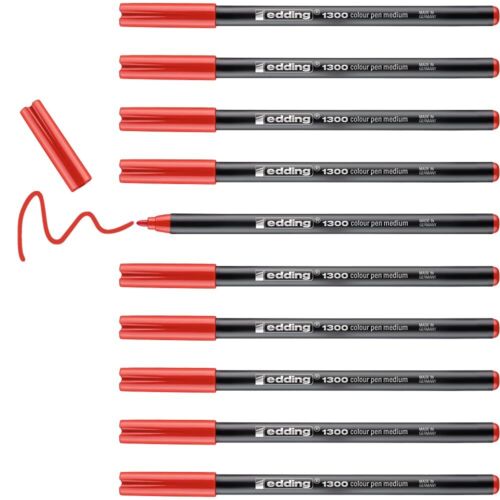 edding 1300 colour pen medium - red - 10 pens - round nib 2 mm - felt pen for dr - Bild 1 von 5