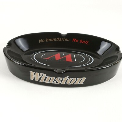 black winston cigarettes Vintage Oval Black Ceramic Ash Tray WINSTON, Cigarettes Tobacco,  Advertising
