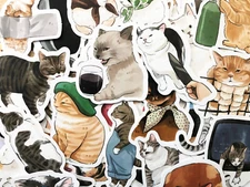 50 Fun Cat Kitty Pet Meme Stickers Decals For Laptops Phone Journal Mix Set