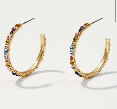 LOFT Gold hoops Rainbow crystal NWT