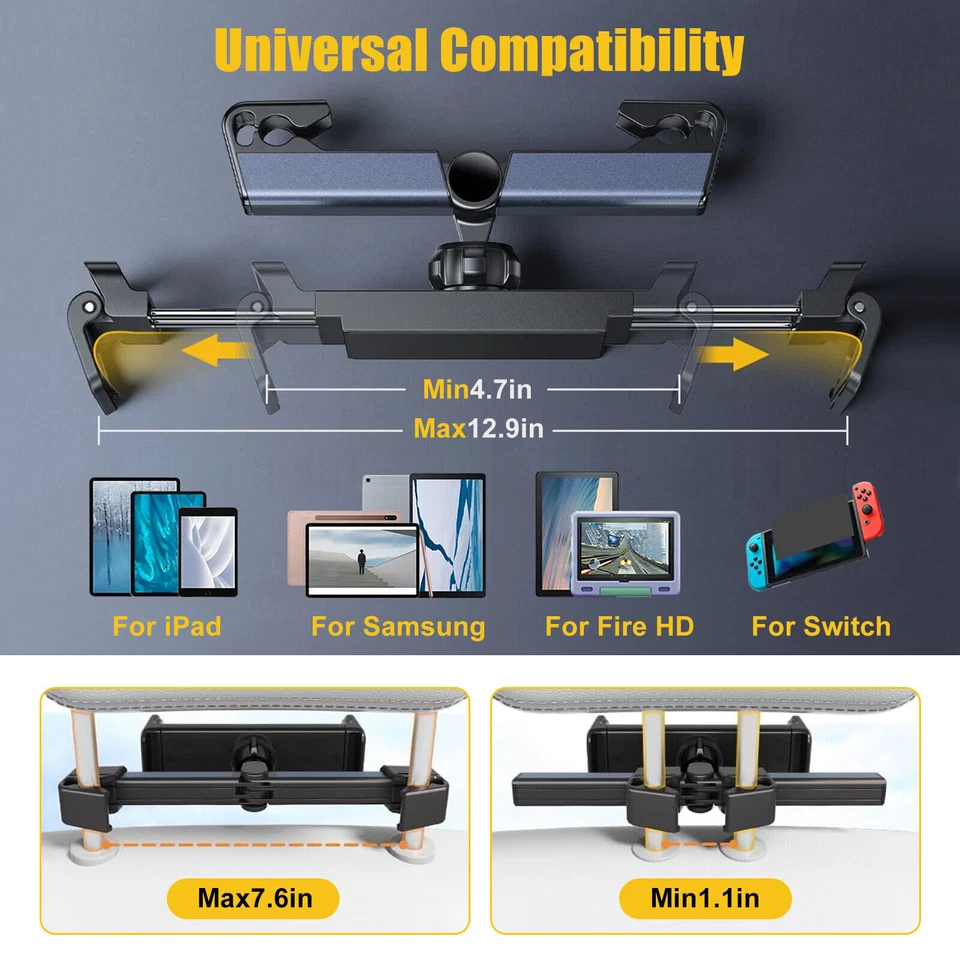 360° Car Back Seat Headrest Holder Mount For iPad Tablet Phone Samsung Universal - Image 3 of 4