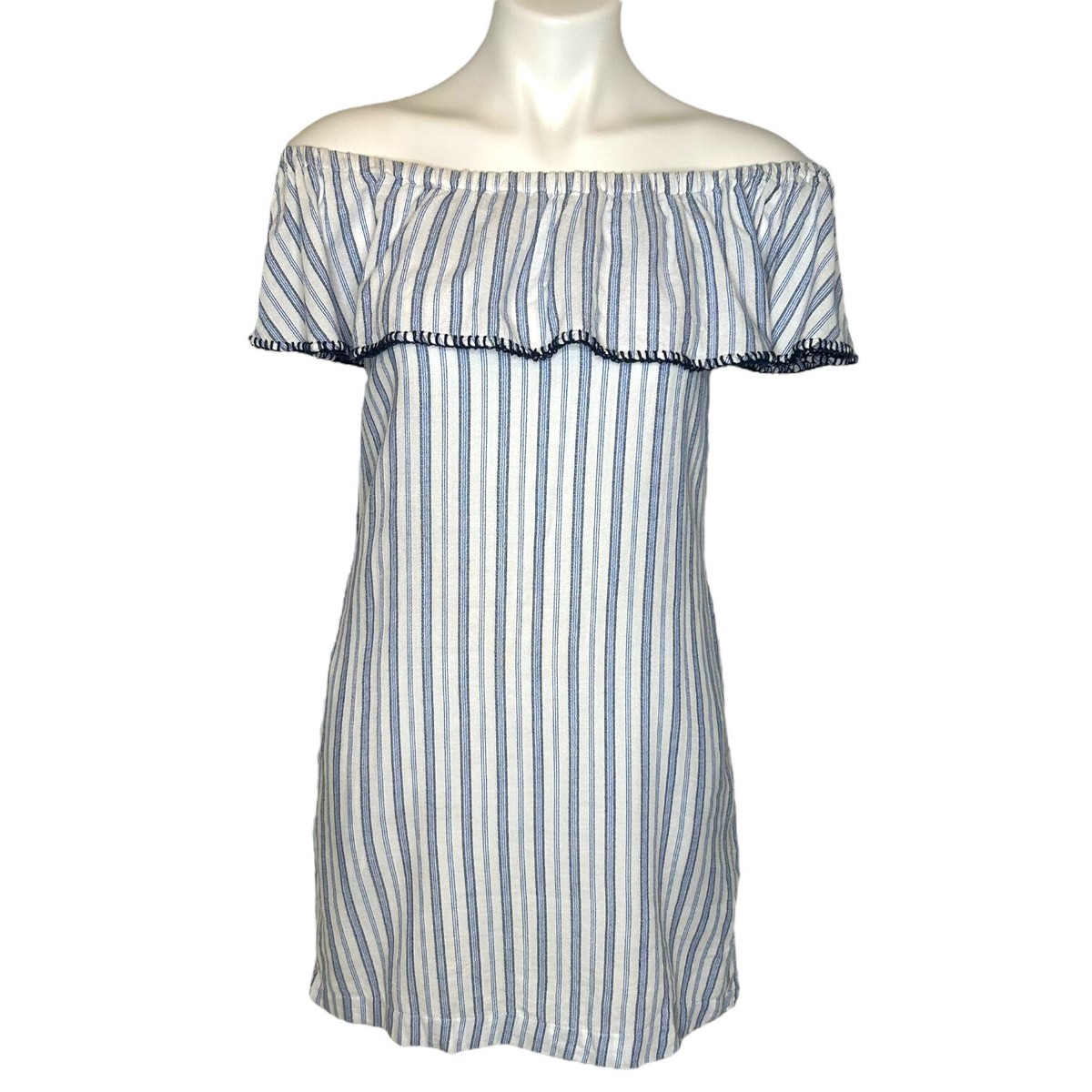 TOMMY BAHAMA Size XS Ticking Stripe Off The Shoulder Cover-Up Dress ($108) View 2