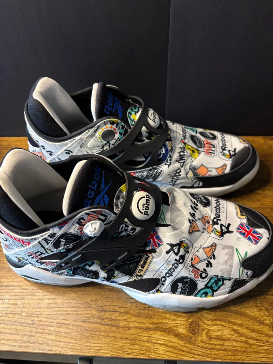 Reebok Pump Court Shoes Sneakers Sticker City Black/White New Men Size 9.5 Reebok Pump Court Sticker City - White Black for Sale  main image 2