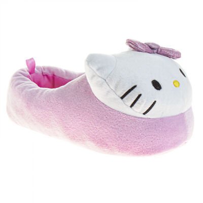 Hello Kitty 3D Face Purple Bow Plush Adult's Slippers Pink