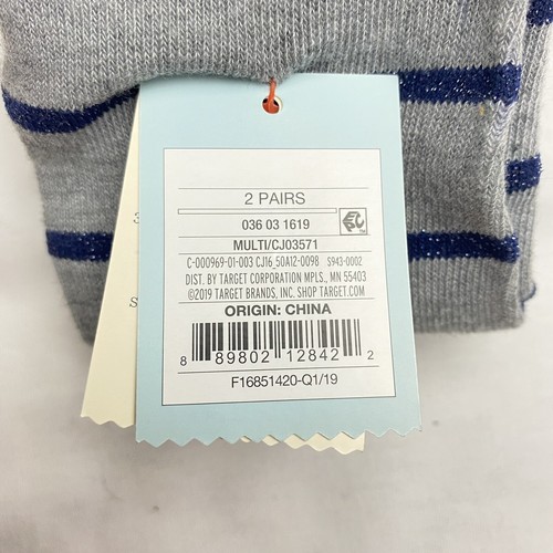 Cat & Jack Girls Knee High Socks Striped Medium 9-2.5 Blue Gray Glitter 2 Pr NEW - Picture 3 of 7