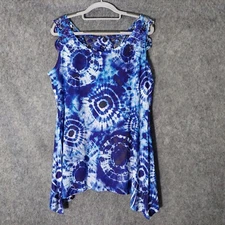 Dressbarn Tunic L  Embroidery Crochet Coastal  Nautical Beach Tie Dye Lagenlook