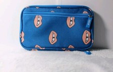 Yoobi Pencil Case Organizer Blue Peach Lips Mouth Zipper Close