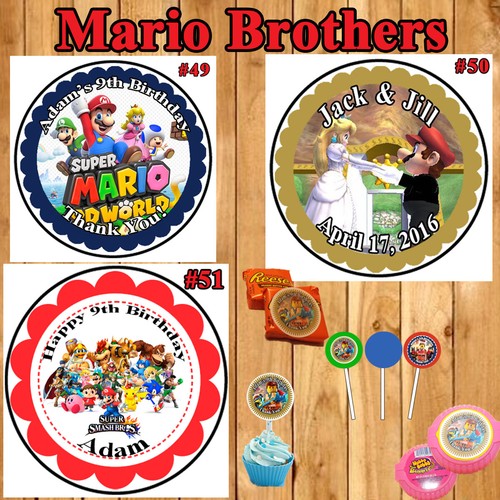Super Smash Mario Brothers Birthday Stickers 1 Sheet Round Favor Labels Persz - Picture 6 of 12