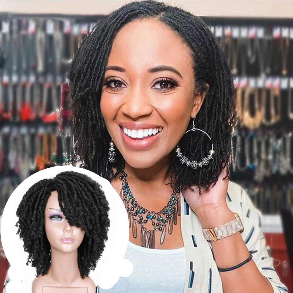 Short Black Afro Curly Dreadlock Short Twist Synthetic Braid Wig
