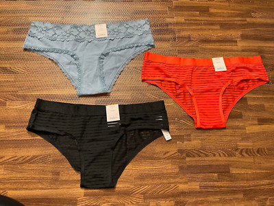 Lot of 3 Women s Auden Cheeky Cotton Blend Panties Size M: Black, Blue and Red