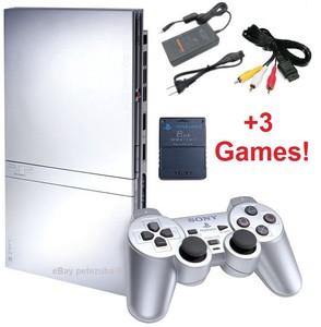 Details About Sony Ps2 Slim Silver Playstation 2 Console Bundle Controller Games Cords Memory