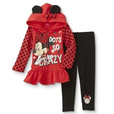 Girl's Disney Minnie Mouse Minnie Ears Bow Full Zip Jacket Pants 2 PC Set - 6X