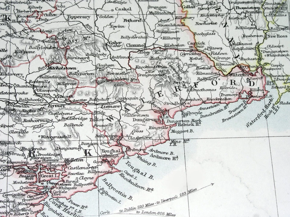 MAPA ANTIGUO DE IRLANDA 1904 KERRY CORCHO LIMERICK CLARE / DUBLIN LEINSTER WEXFORD Foto 3 de 4