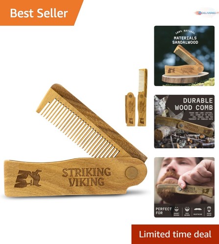 4-Inch Sandalwood Folding Beard and Mustache Comb - Travel Essential for Men