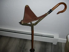 PREOWNED FOLDING SEAT/CANE.WOOD,LEATHER,CANVAS AND METAL,37 IN.GOOD COND'T