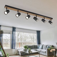 Spotleiste Deckenleuchte Spotlampe Holz Schwarz Strahler Verstellbar 6-Flammig