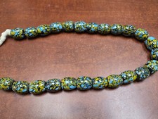 22 PCS HANDMADE BLUE YELLOW AFRICAN OLD GLASS BEADING BEADS 1" A214