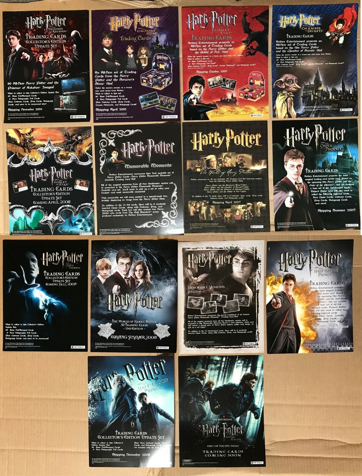 HARRY POTTER Cards by ARTBOX: BULK LOT of 14 DIFFERENT PROMO DEALER SELL  SHEETS