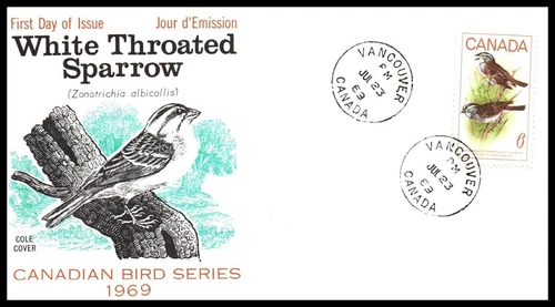Canada FDC - 1969 - White Throated Sparrow, # 496, Cole Unaddressed