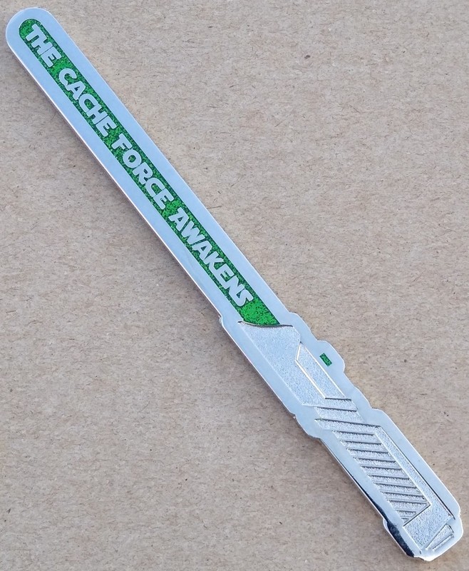 Cache Saber 6" Mega Geocoin - Green Glitter - Activated & Adoptable - TB7DJ1W