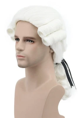 Peluca Colonial Juez Hombre Onda Larga Peluca Blanca para Halloween Disfraz Juegos con disfraces Fiesta - Imagen 1 de 4