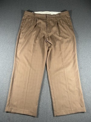 Retro Brown Windowpane Pleated Dress Pants Size 40