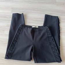 Mango Casual Ladies Trousers With Frilled Edge Design Size EU 36 Navy Blue